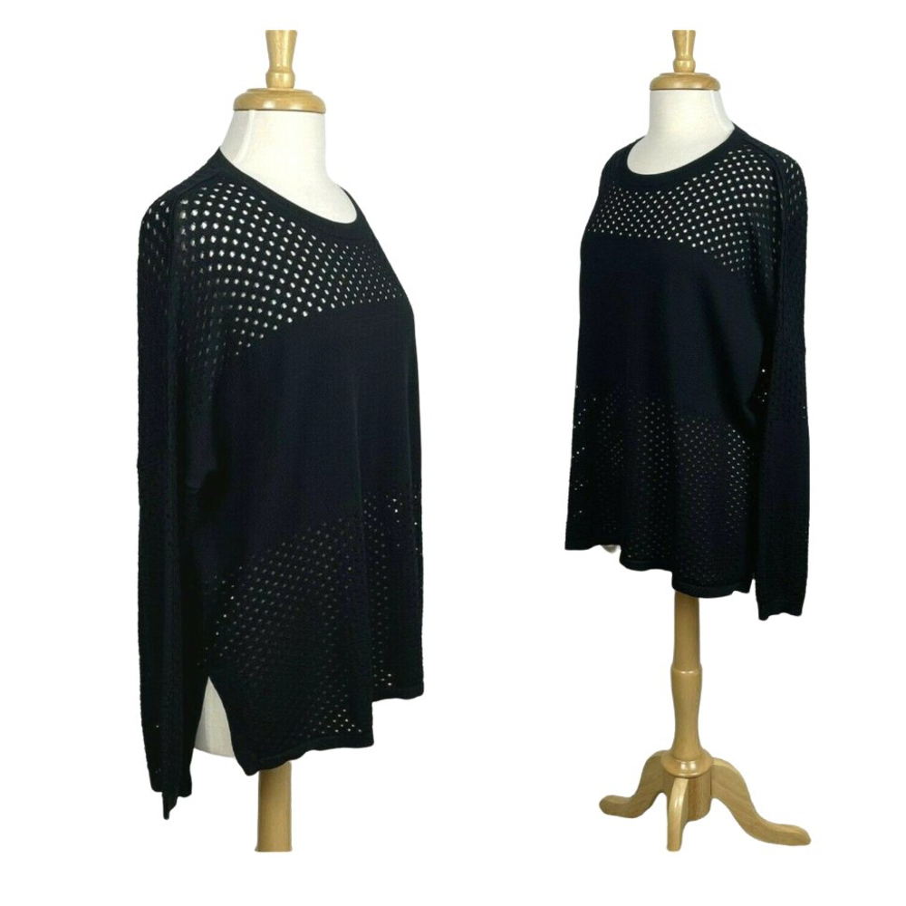 TOPSHOP Women's Oversized Cut-Out Eyelet Light Sweater Top Long Sleeve Black 12
